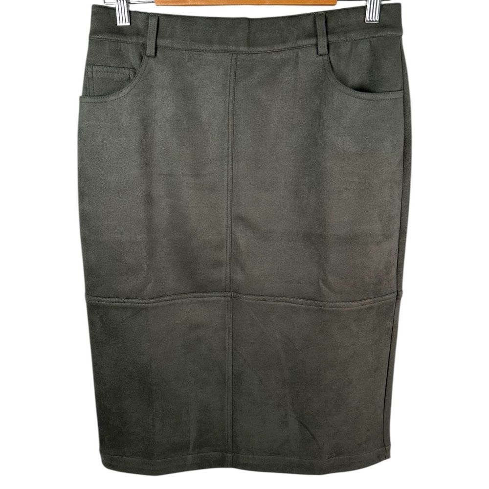 Wynne Collection Gray Faux Suede Midi Pencil Skirt Women’s Size Medium